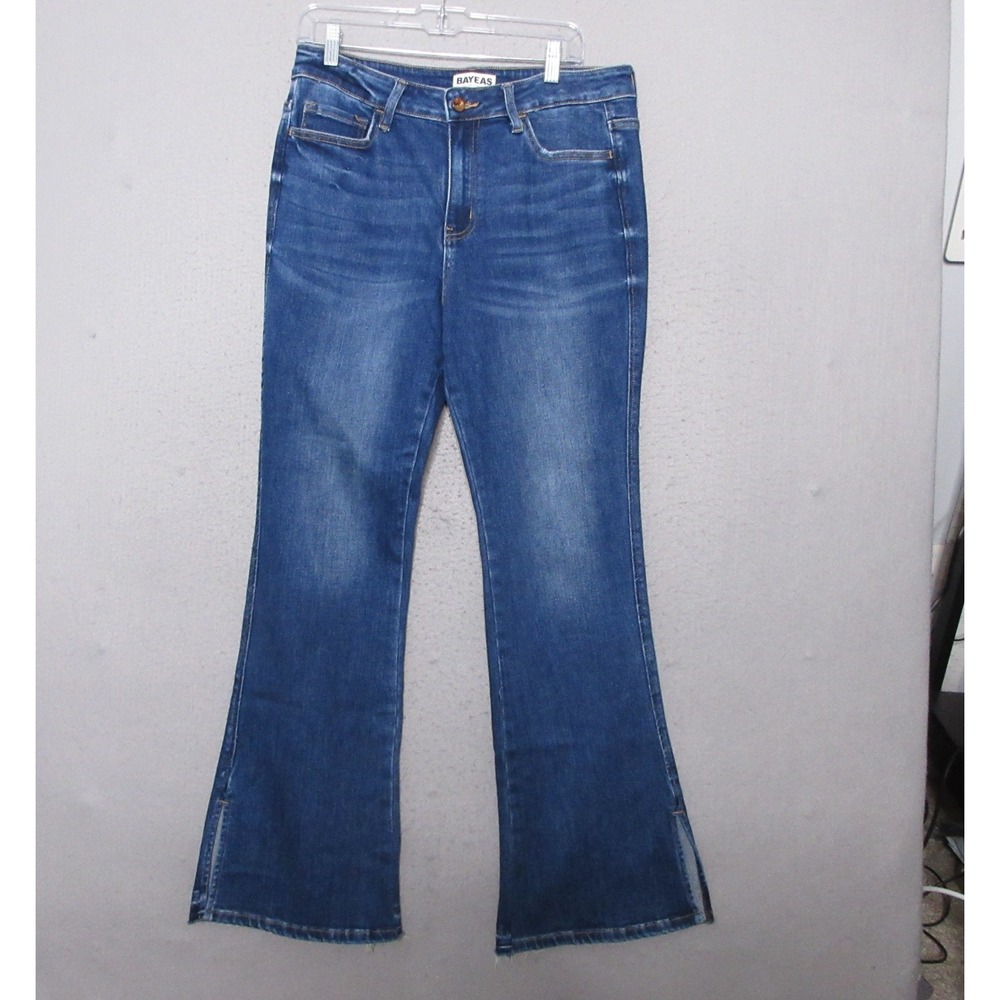 Bayeas Jeans 31 High Rise Flare Leg Slit Fray Hem Boho Festival Western Denim